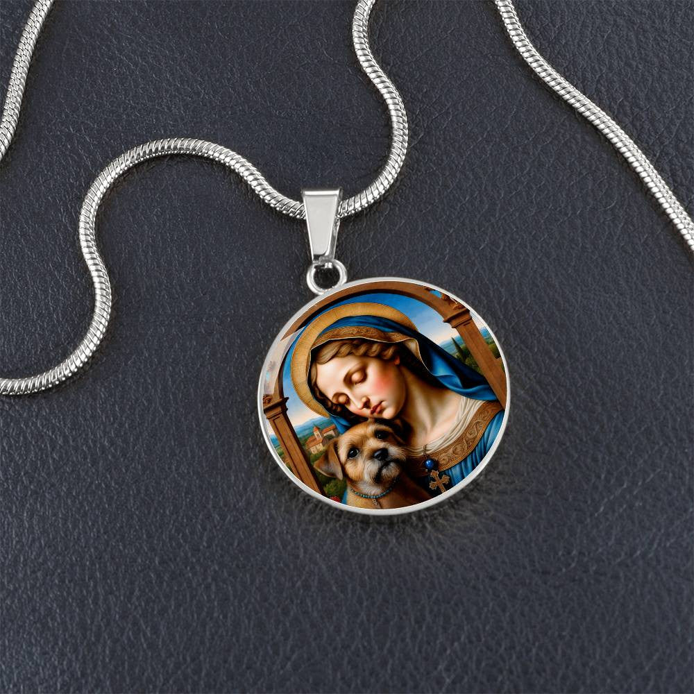 Border Terrier and Virgin Mary Necklace, Renaissance Dog Pendant with Engraving Option, Custom Dog Memorial Jewelry