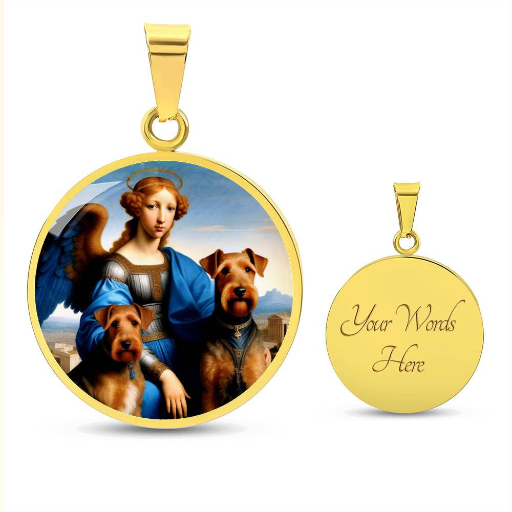 Airedale Terrier and Angel Dog Necklace, Airedale Angel Pendant, Engrave Option, Custom Renaissance Dog, Personalized Memorial Jewelry