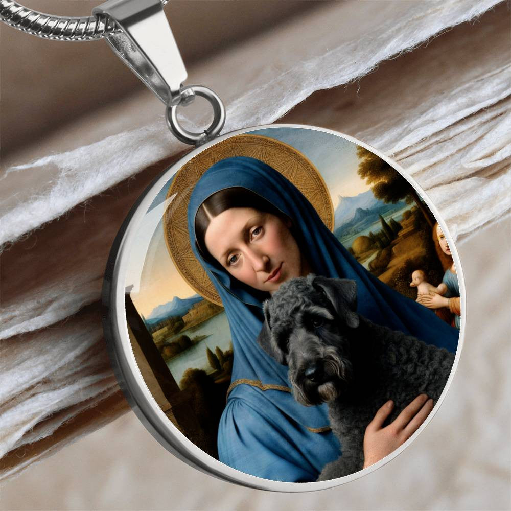 Kerry Blue Terrier and Virgin Mary Necklace, Kerry Blue Terrier Gifts, Engrave Option, Renaissance Memorial Pendant