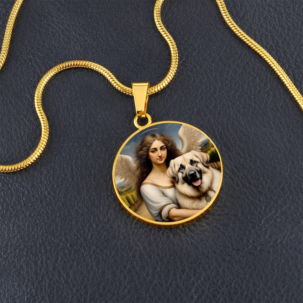 Kangal Dog Gifts, Anatolian Shepherd Dog and Angel Necklace, Engrave Option, Renaissance Memorial Dog Pendant