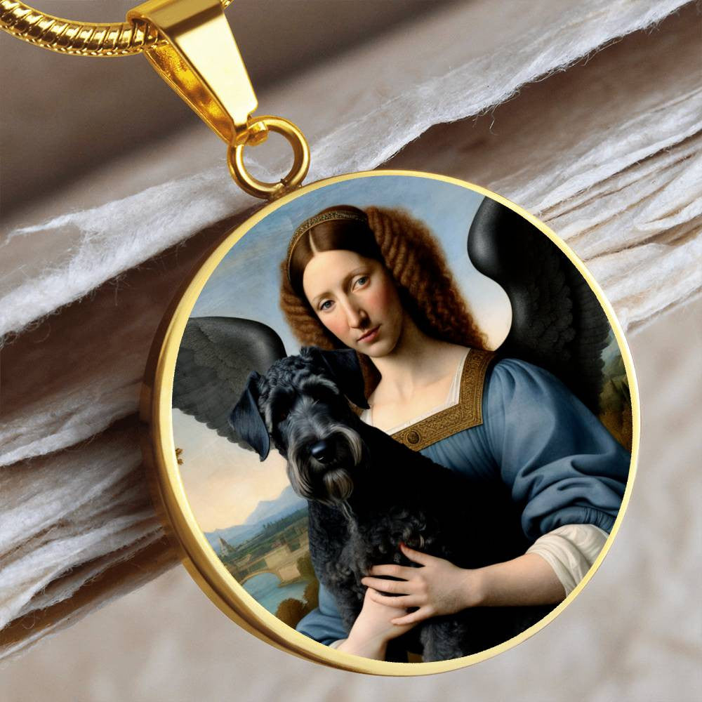 Kerry Blue Terrier Necklace, Kerry Blue Terrier and Angel Gifts, Personalized with Your Dog, Engrave Option, Renaissance Memorial Pendant