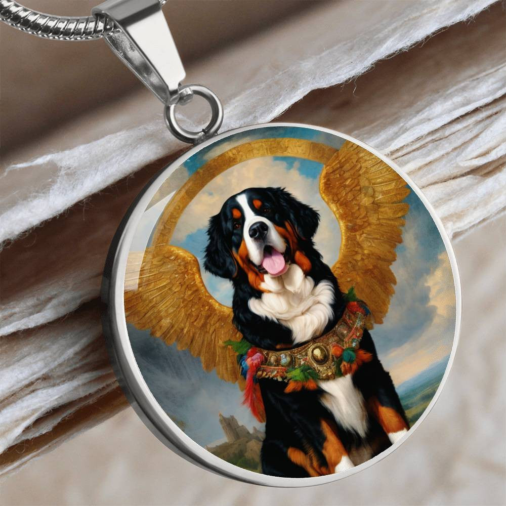 Bernese Mountain Dog Necklace, Berner Dog Gifts, Bernese Angel, Personalized with Your Dog, Engrave Option, Renaissance Memorial Pendant