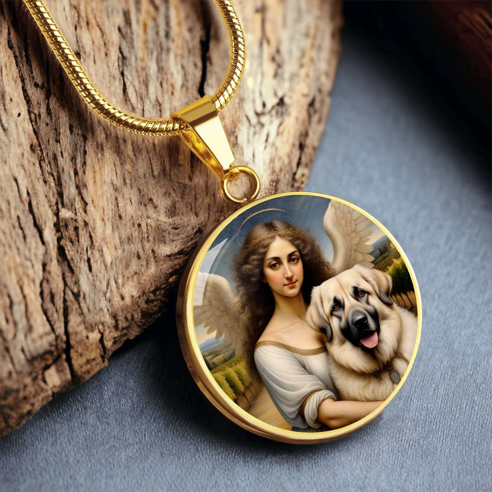 Kangal Dog Gifts, Anatolian Shepherd Dog and Angel Necklace, Engrave Option, Renaissance Memorial Dog Pendant