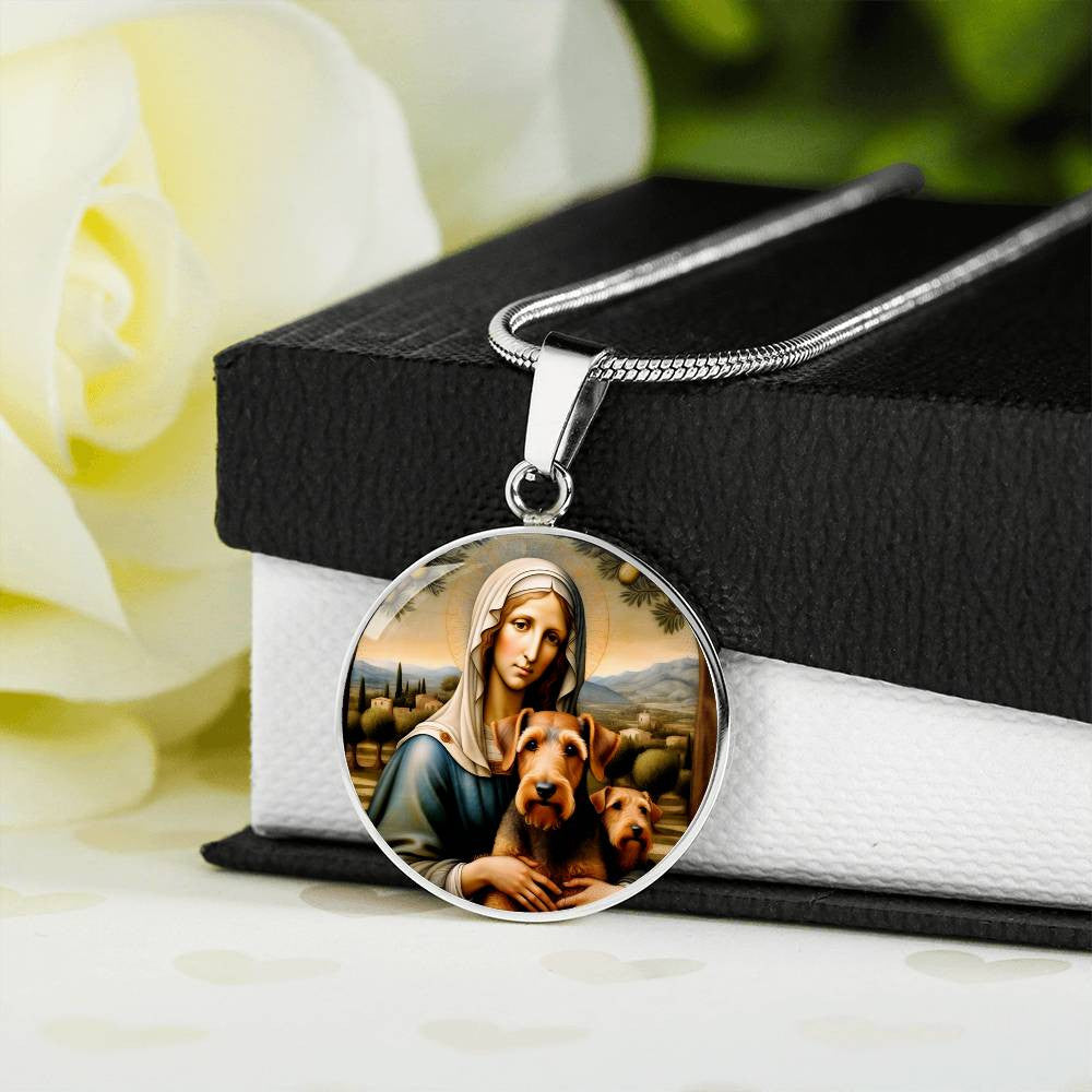 Airedale Terrier and Virgin Mary Necklace, Airedale Angel Pendant, Engrave Option, Custom Renaissance Dog, Personalized Memorial Jewelry