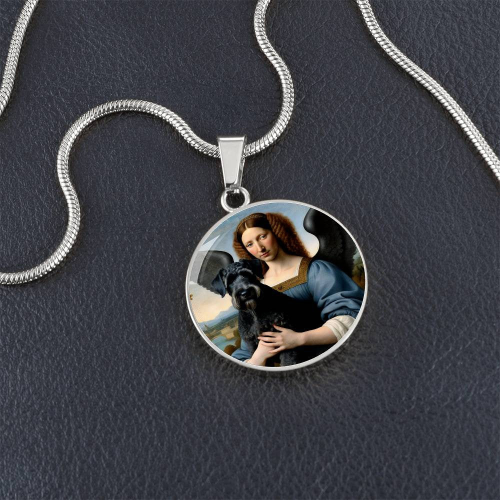 Kerry Blue Terrier Necklace, Kerry Blue Terrier and Angel Gifts, Personalized with Your Dog, Engrave Option, Renaissance Memorial Pendant