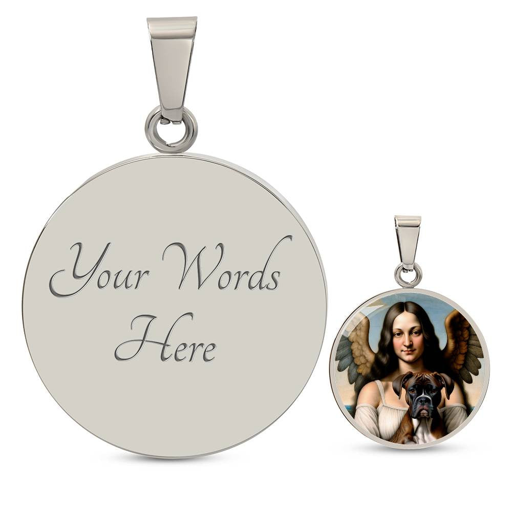 Brindle Boxer Dog and Angel Pendant, Boxer Dog Necklace, Personalized with Engrave Option, Custom Renaissance Dog Memorial Jewelry