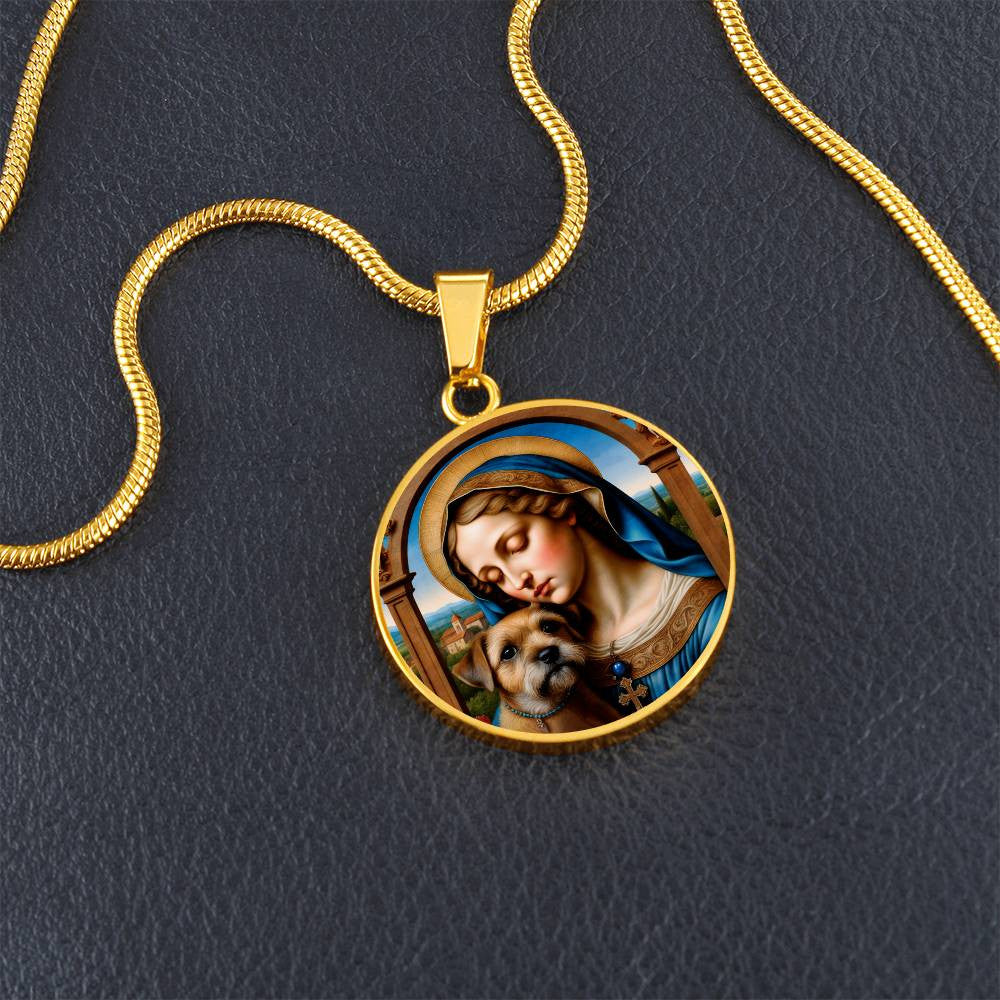 Border Terrier and Virgin Mary Necklace, Renaissance Dog Pendant with Engraving Option, Custom Dog Memorial Jewelry