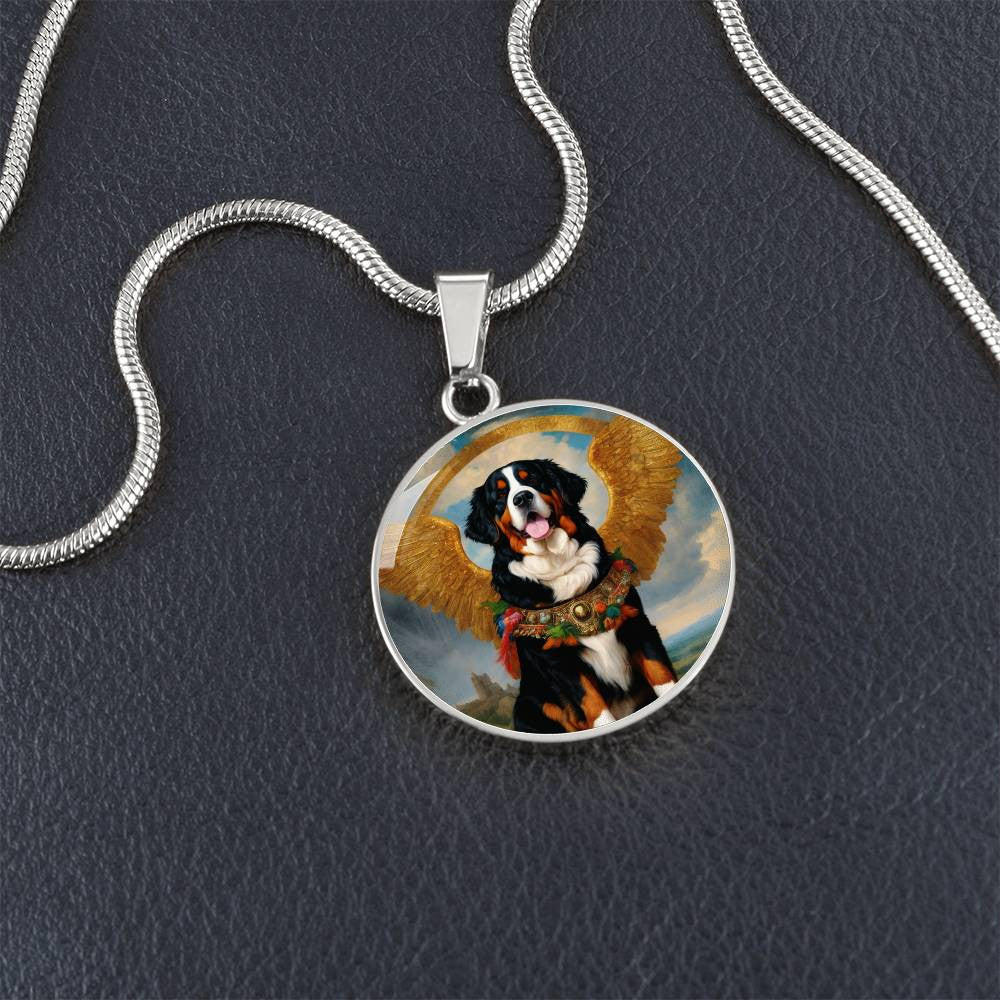 Bernese Mountain Dog Necklace, Berner Dog Gifts, Bernese Angel, Personalized with Your Dog, Engrave Option, Renaissance Memorial Pendant