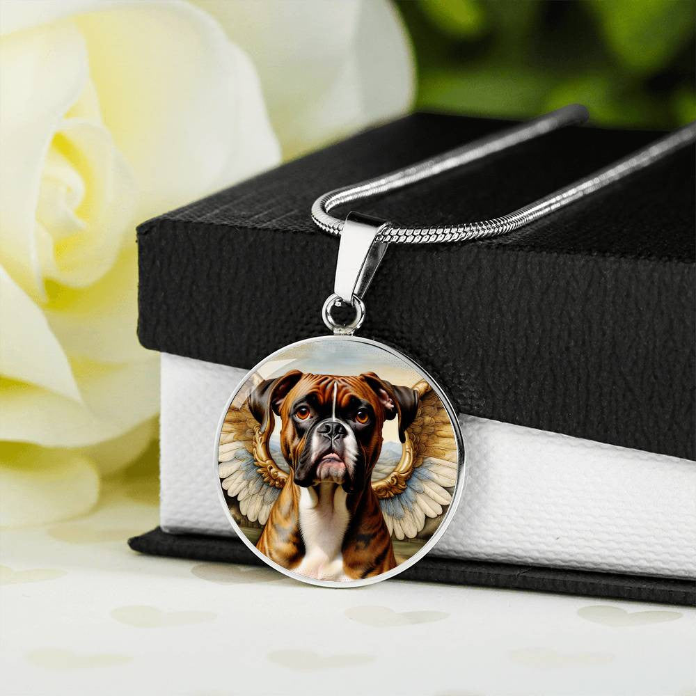 Boxer Dog Angel Necklace, Brindle Boxer Dog Gifts, Personalized with Your Dog, Engrave Option, Renaissance Memorial Pendant