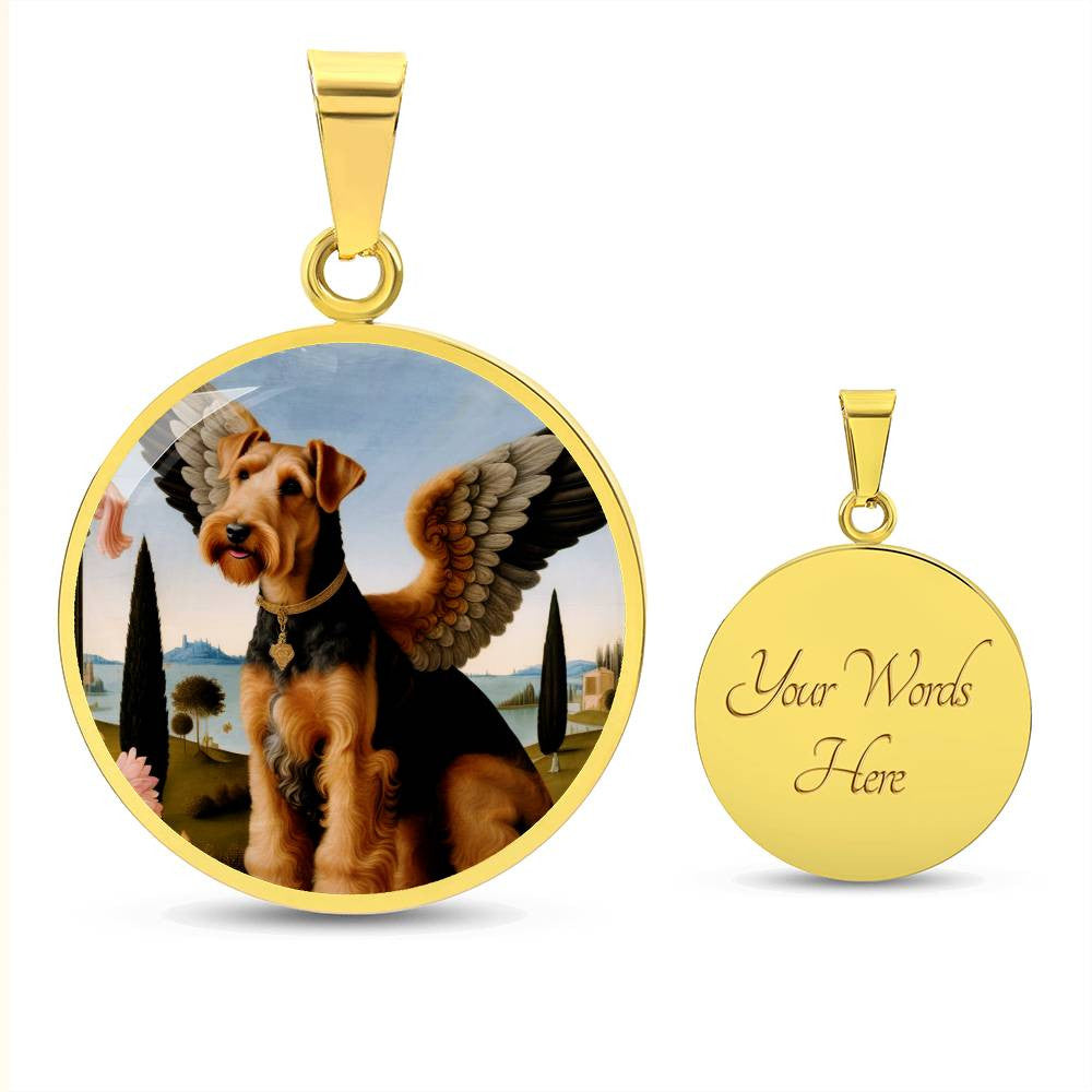 Airedale Terrier Angel Necklace, Terrier Dog Gift, Personalized with Your Dog, Engrave Option, Renaissance Dog Memorial Pendant