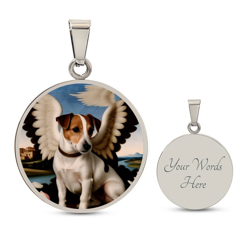 Jack Russell Terrier Angel Necklace, JRT Gifts, Personalized with Your Dog, Engrave Option, Renaissance Memorial Pendant