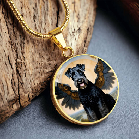 Kerry Blue Terrier Gifts, Kerry Blue Terrier Angel Necklace, Personalized with Your Dog, Engrave Option, Renaissance Memorial Pendant