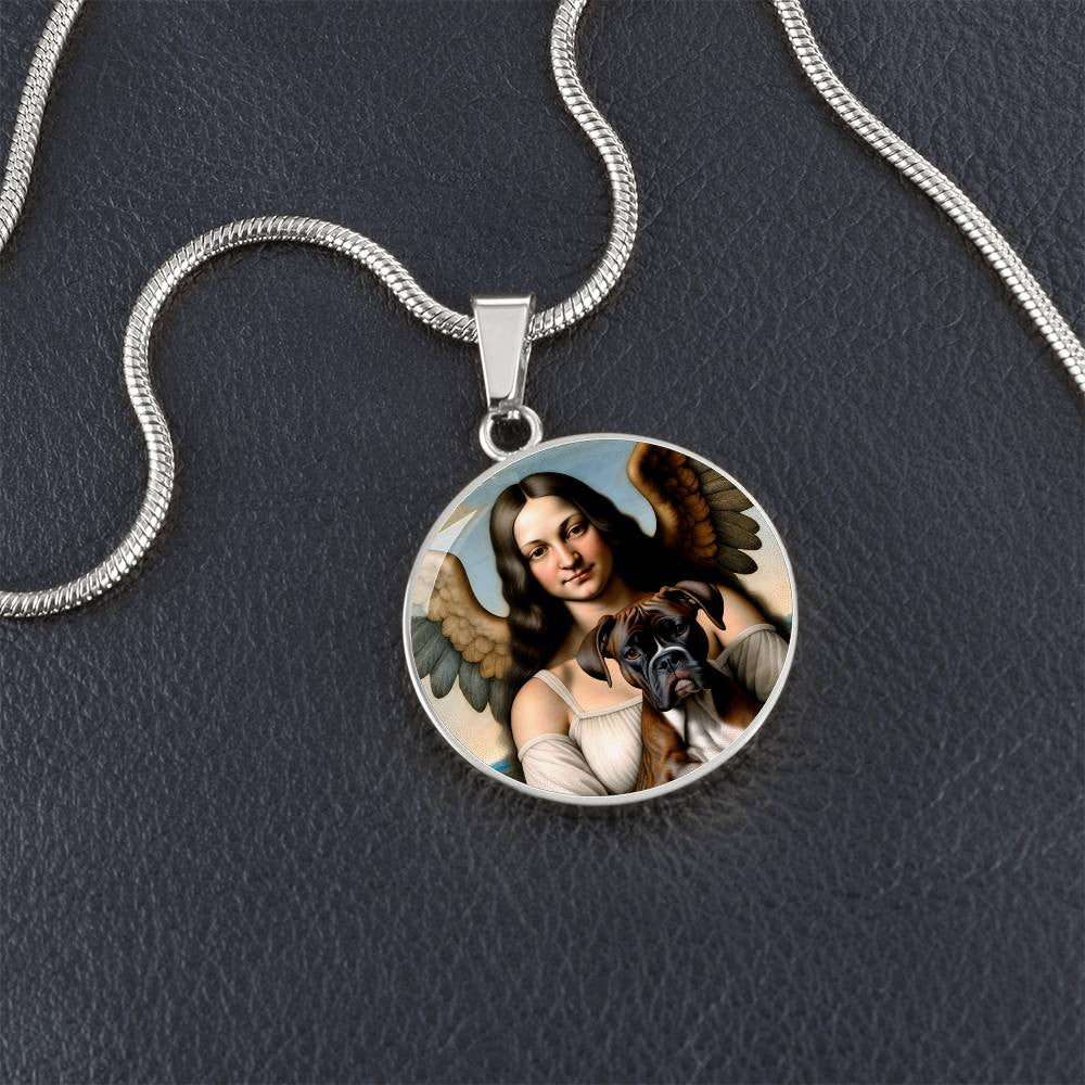 Brindle Boxer Dog and Angel Pendant, Boxer Dog Necklace, Personalized with Engrave Option, Custom Renaissance Dog Memorial Jewelry