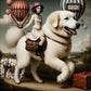 Coco Chanel's girl rides a Great Pyrenees, Great Pyrenees Art, Mark Ryden Style Print, Pop Surrealist Art, Lowbrow Dog Mom & Dad gifts