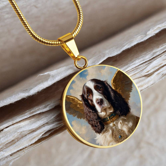 English Springer Spaniel Angel Necklace Personalized with Engrave Option