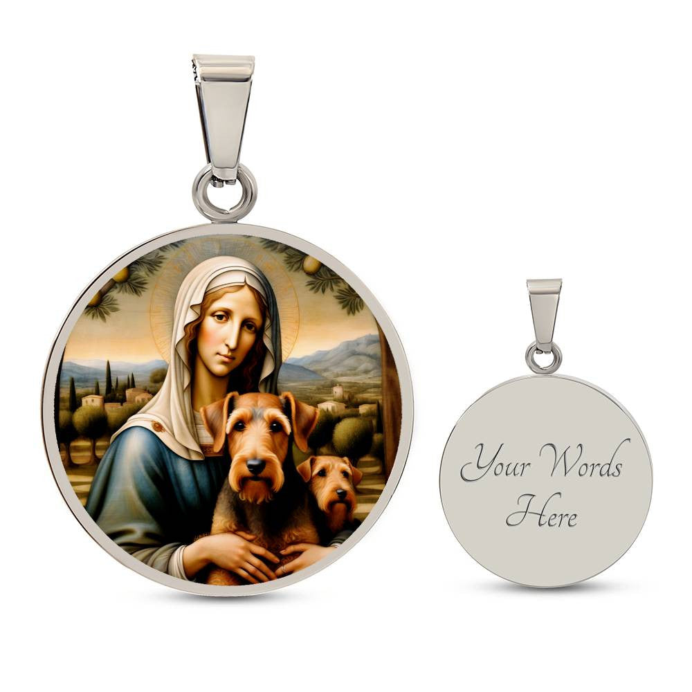 Airedale Terrier and Virgin Mary Necklace, Airedale Angel Pendant, Engrave Option, Custom Renaissance Dog, Personalized Memorial Jewelry