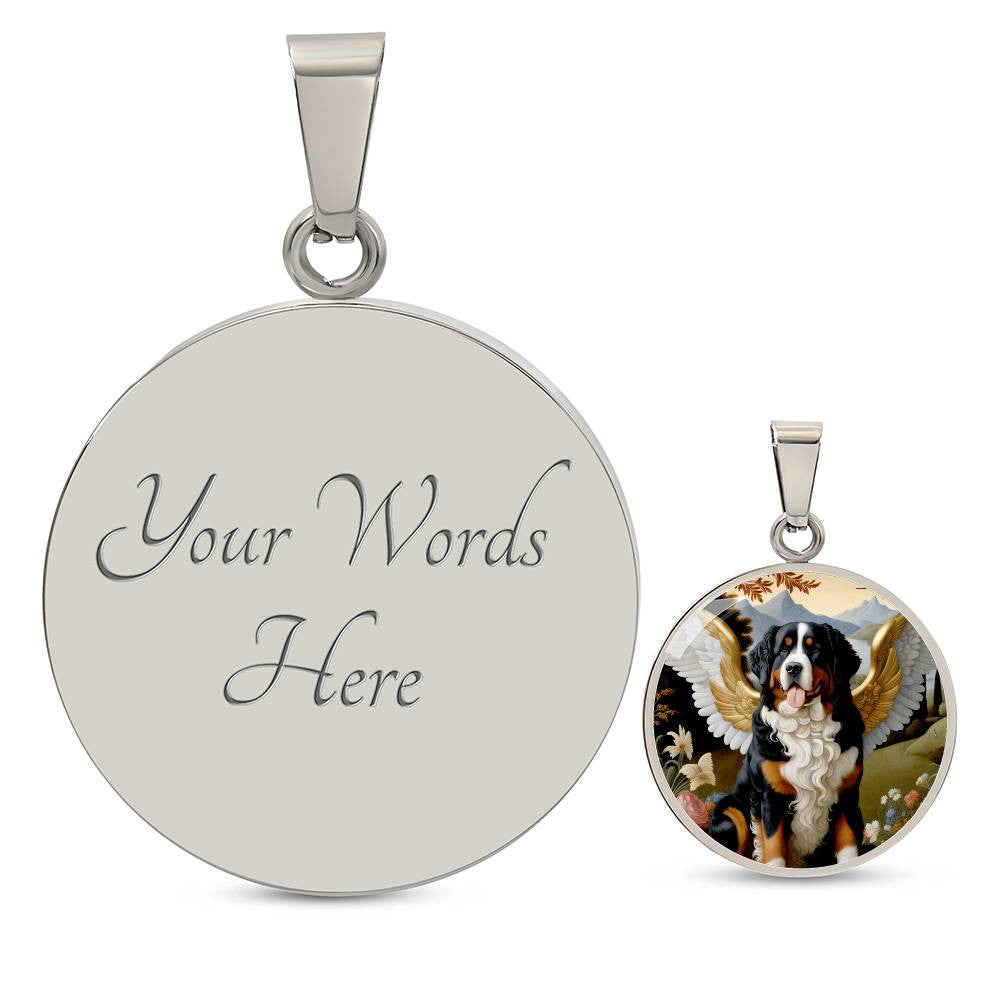 Bernese Mountain Dog Angel Necklace, Berner Dog Gifts, Personalized with Your Dog, Engrave Option, Renaissance Memorial Pendant