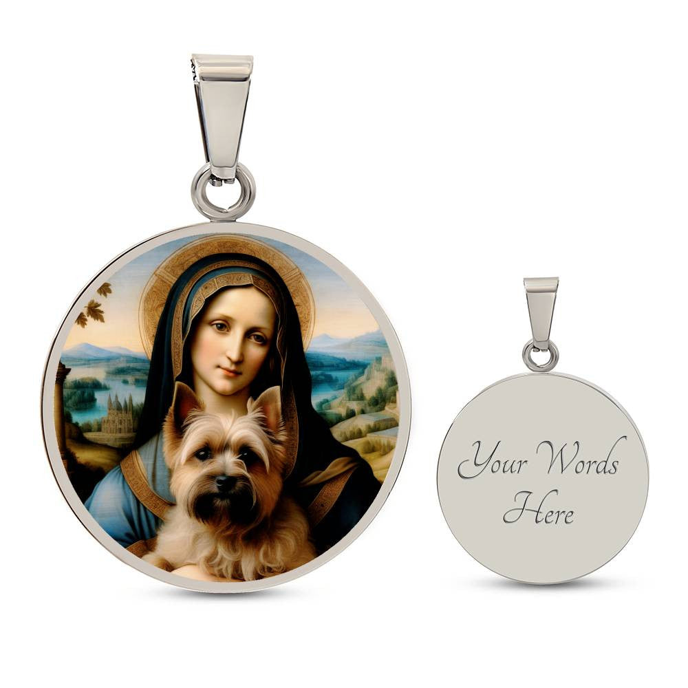 Cairn Terrier and Virgin Mary Necklace, Renaissance Dog Pendant, Engraving Option, Christmas Dog Gifts, Custom Dog Jewelry