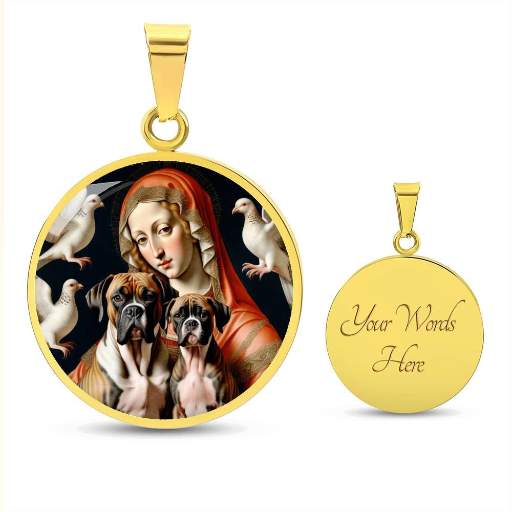 Brindle Boxer Dog and Virgin Mary Necklace, Boxer Dog Pendant with Engraving Option, Renaissance Dog Gifts, Custom Dog Jewelry