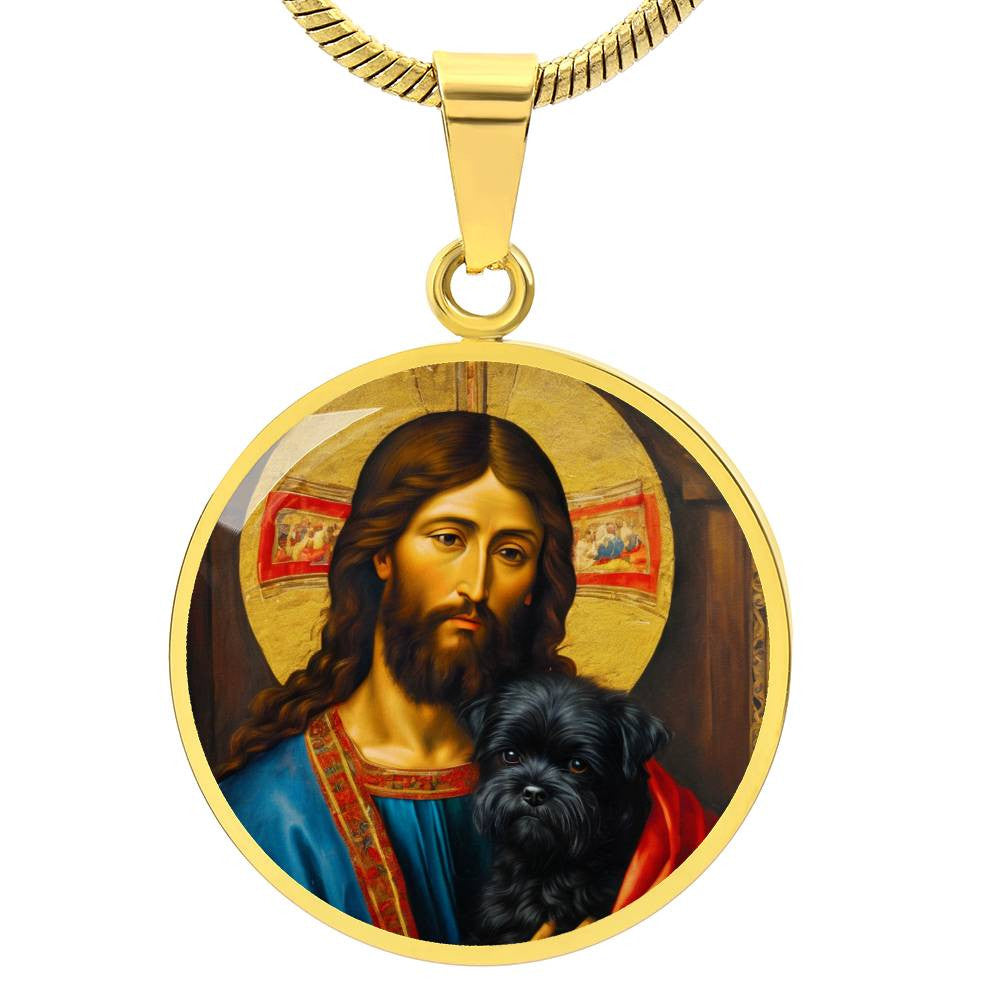 Affenpinscher and Jesus Christ Necklace, Renaissance Monkey Dog Pendant with Engraving Option, Christmas Dog Gifts, Custom Dog Jewelry