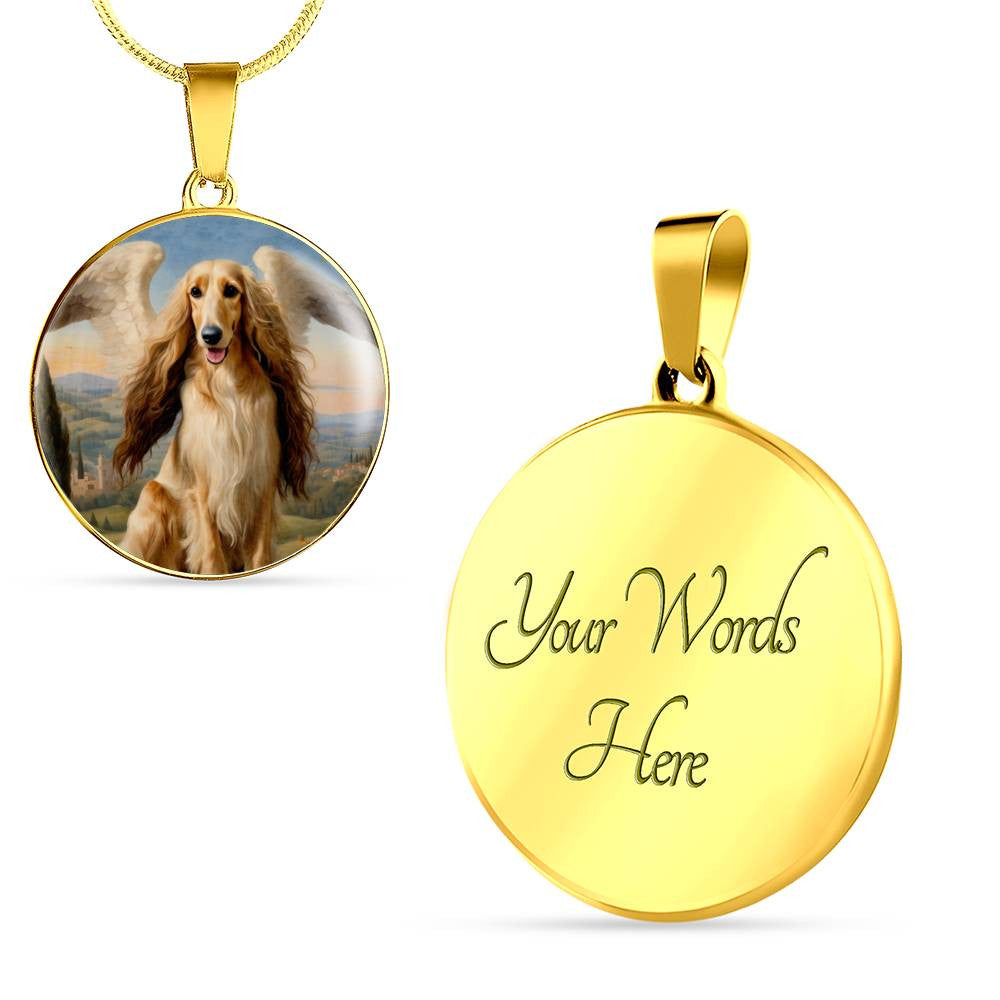 Afghan Hound Angel Necklace, Dog Pendant with Engraving Option, Renaissance Dog Gifts, Custom Dog Memorial Jewelry