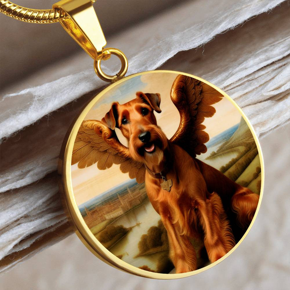 Irish Terrier Gift, Irish Terrier Angel Necklace, Personalized with Your Dog, Engrave Option, Renaissance Memorial Pendant