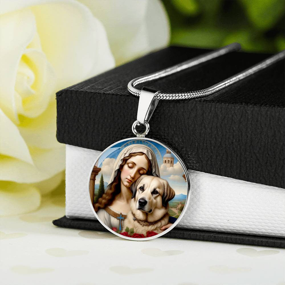 Anatolian Shepherd Dog and Virgin Mary Necklace, Kangal Dog Gifts, Engrave Option, Renaissance Memorial Dog Pendant