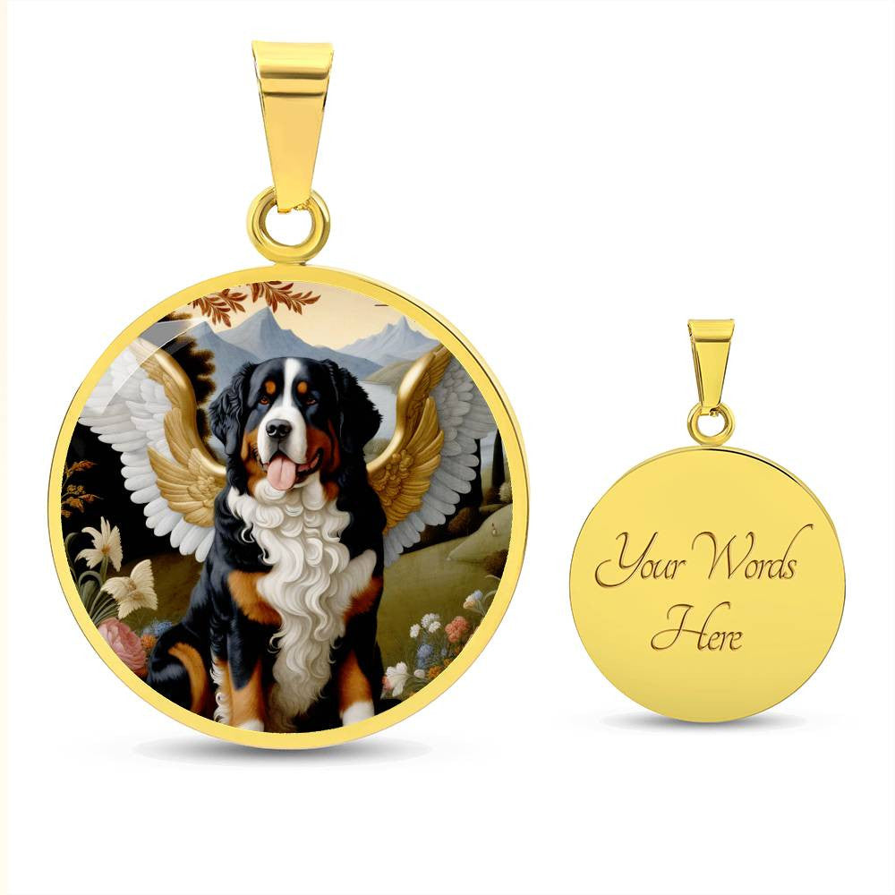 Bernese Mountain Dog Angel Necklace, Berner Dog Gifts, Personalized with Your Dog, Engrave Option, Renaissance Memorial Pendant