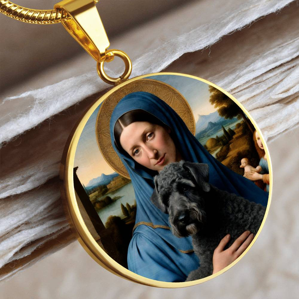 Kerry Blue Terrier and Virgin Mary Necklace, Kerry Blue Terrier Gifts, Engrave Option, Renaissance Memorial Pendant