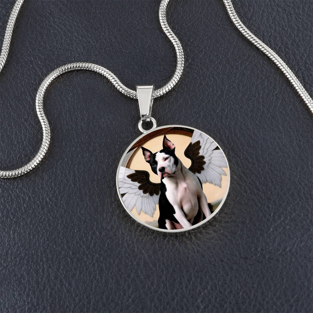 Amstaff Dog Gift, American Staffordshire Terrier Angel Necklace, Personalized with Your Dog, Engrave Option, Renaissance Memorial Pendant