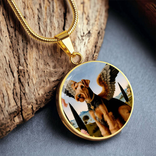 Airedale Terrier Angel Necklace, Terrier Dog Gift, Personalized with Your Dog, Engrave Option, Renaissance Dog Memorial Pendant