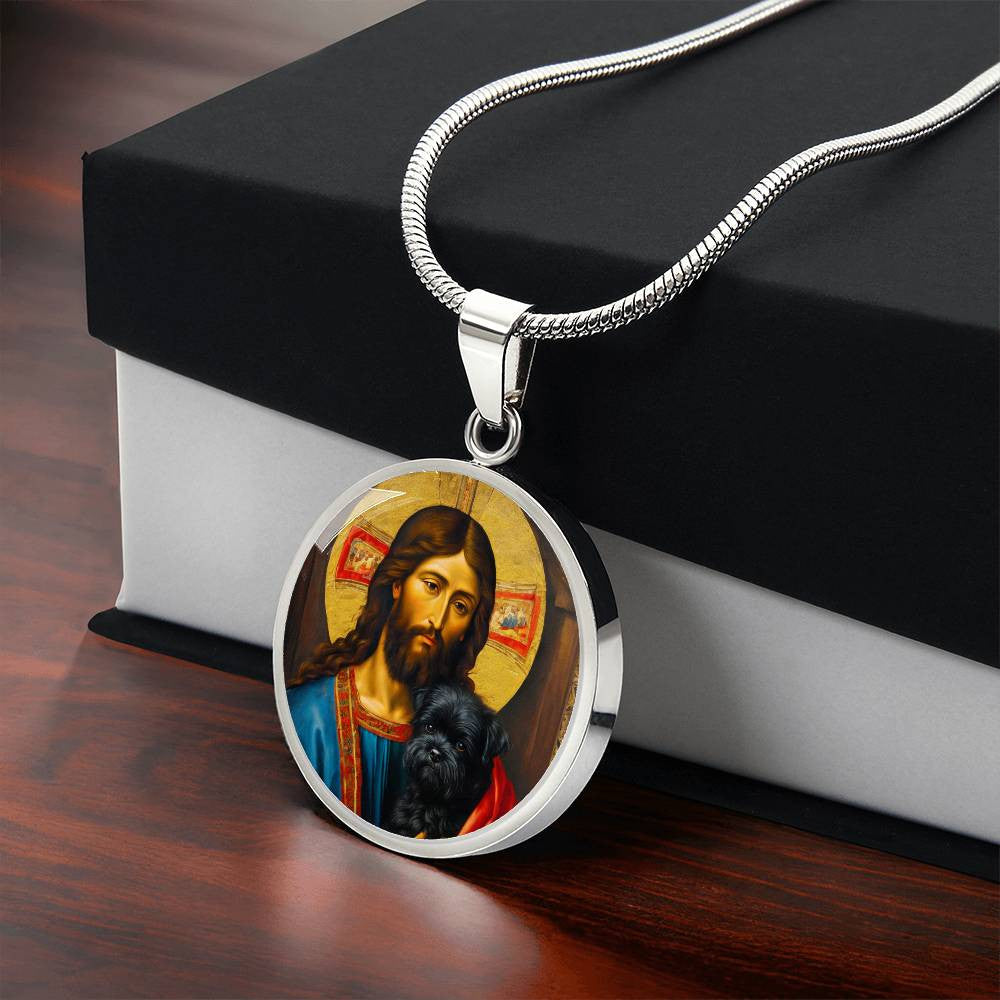 Affenpinscher and Jesus Christ Necklace, Renaissance Monkey Dog Pendant with Engraving Option, Christmas Dog Gifts, Custom Dog Jewelry