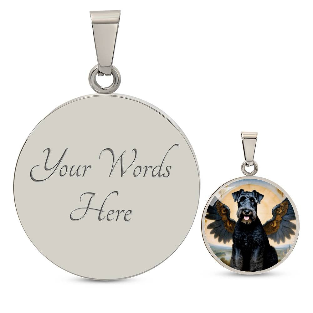 Kerry Blue Terrier Gifts, Kerry Blue Terrier Angel Necklace, Personalized with Your Dog, Engrave Option, Renaissance Memorial Pendant