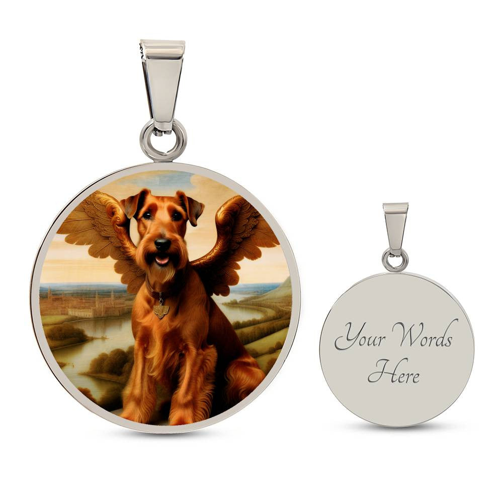 Irish Terrier Gift, Irish Terrier Angel Necklace, Personalized with Your Dog, Engrave Option, Renaissance Memorial Pendant