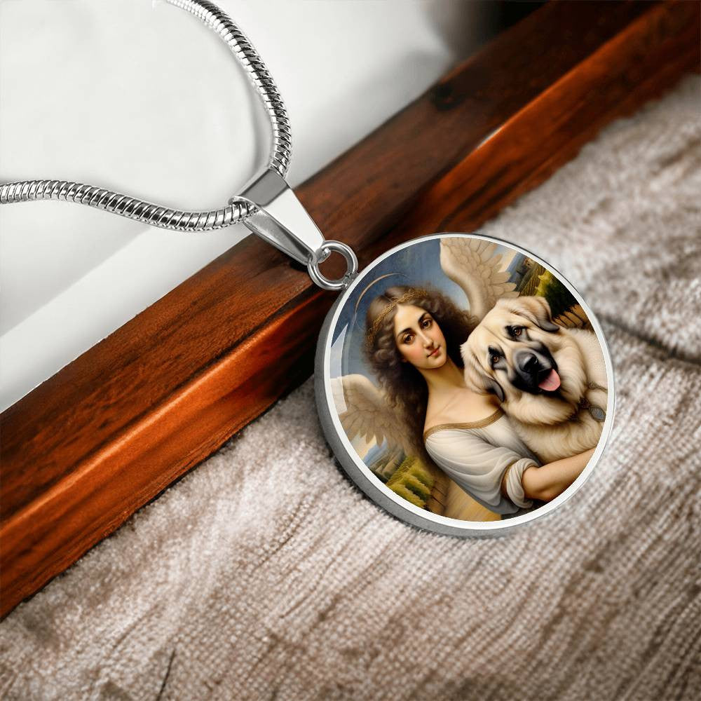 Kangal Dog Gifts, Anatolian Shepherd Dog and Angel Necklace, Engrave Option, Renaissance Memorial Dog Pendant