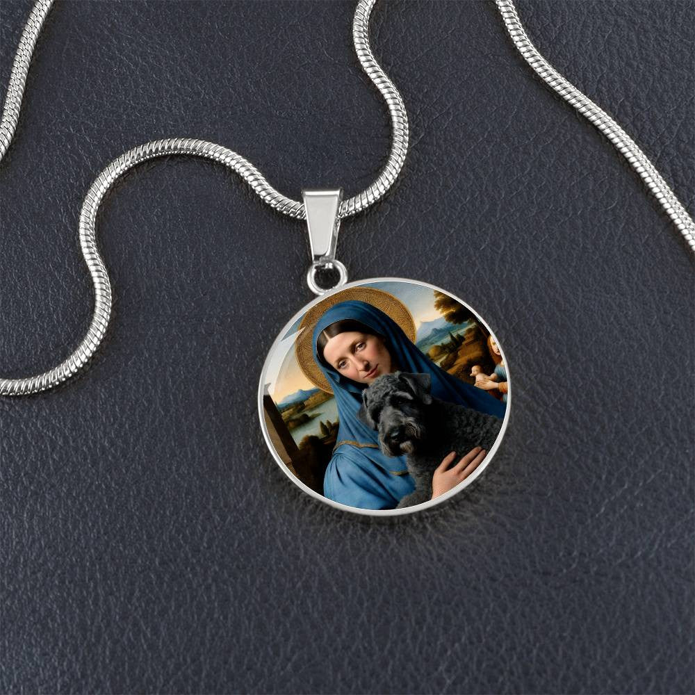 Kerry Blue Terrier and Virgin Mary Necklace, Kerry Blue Terrier Gifts, Engrave Option, Renaissance Memorial Pendant