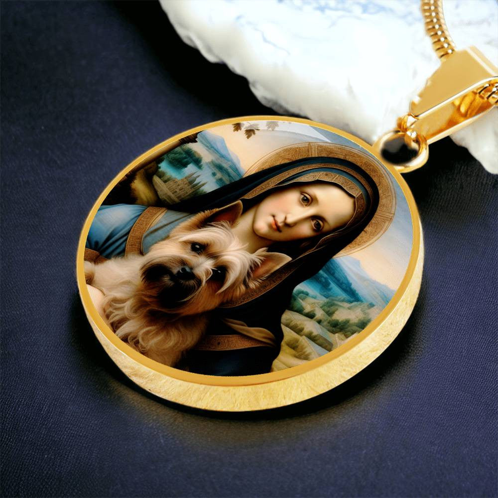 Cairn Terrier and Virgin Mary Necklace, Renaissance Dog Pendant, Engraving Option, Christmas Dog Gifts, Custom Dog Jewelry