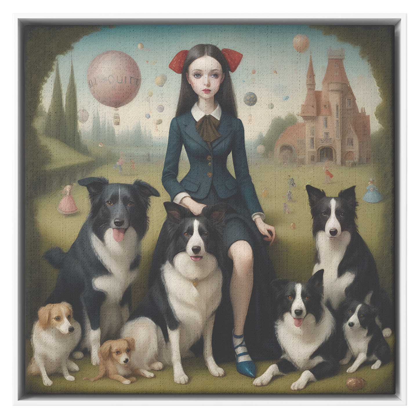 Border Collie Addicted FRAMED CANVAS Pop Surrealist Art, Lowbrow Dog, Dog mom gifts, Border Collie Print, Dog Modern Art, dog dad gifts, Mark Ryden Style Print, Ready to hang