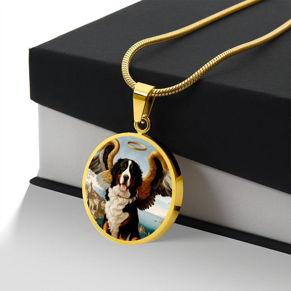 Berner Dog Gifts, Bernese Mountain Dog Angel Necklace, Personalized with Your Dog, Engrave Option, Renaissance Memorial Pendant