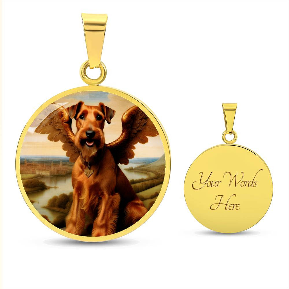 Irish Terrier Gift, Irish Terrier Angel Necklace, Personalized with Your Dog, Engrave Option, Renaissance Memorial Pendant