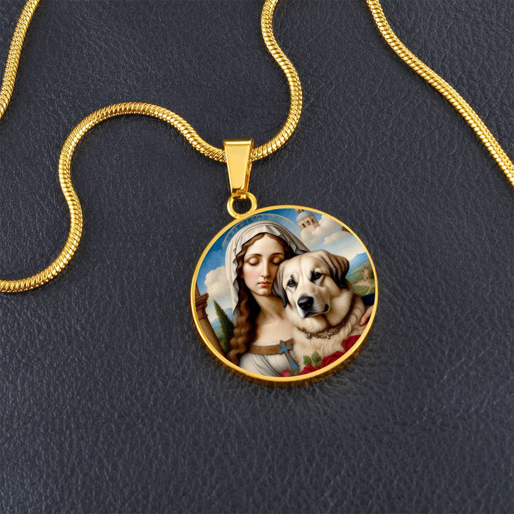 Anatolian Shepherd Dog and Virgin Mary Necklace, Kangal Dog Gifts, Engrave Option, Renaissance Memorial Dog Pendant