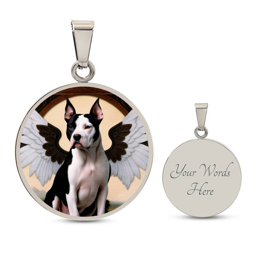 Amstaff Dog Gift, American Staffordshire Terrier Angel Necklace, Personalized with Your Dog, Engrave Option, Renaissance Memorial Pendant