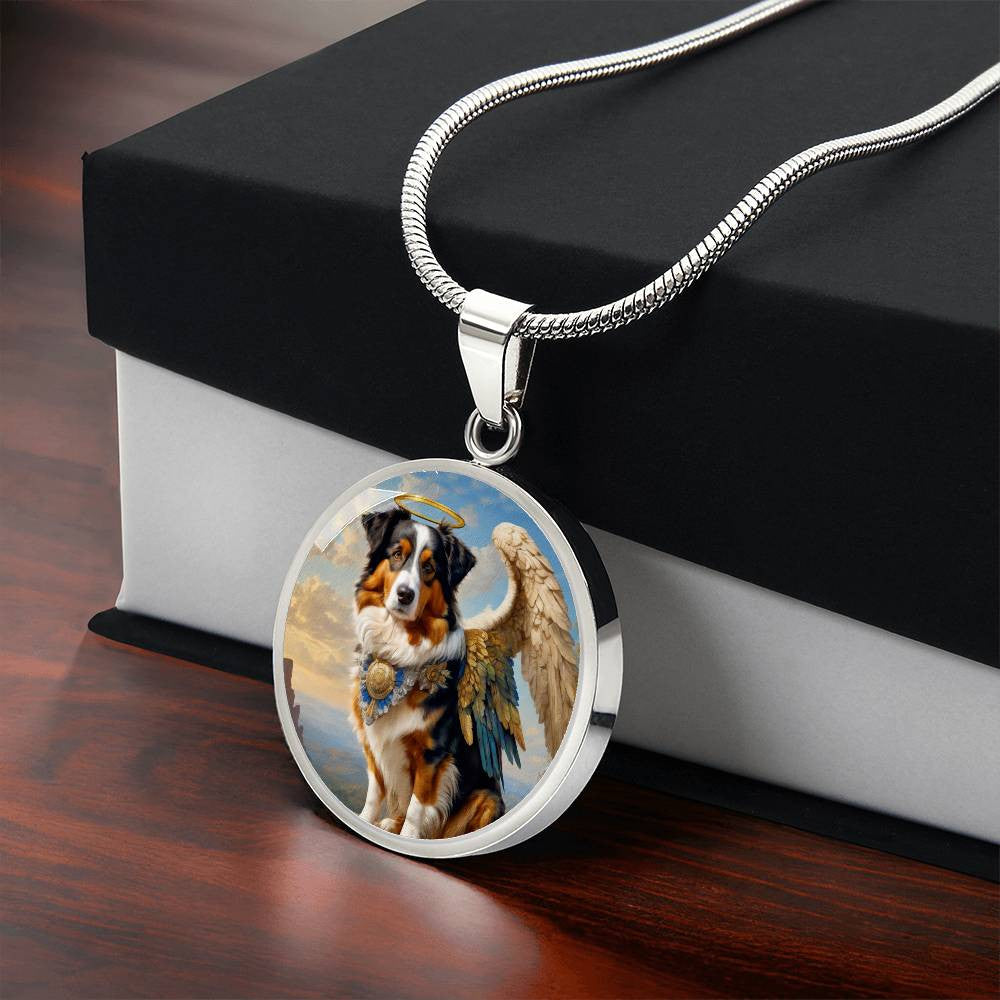 Australian Shepherd Angel Pendant, Tricolor Aussie Dog Necklace, Personalized with Engrave Option, Christmas Dog Gifts, Custom Dog Memorial Jewelry