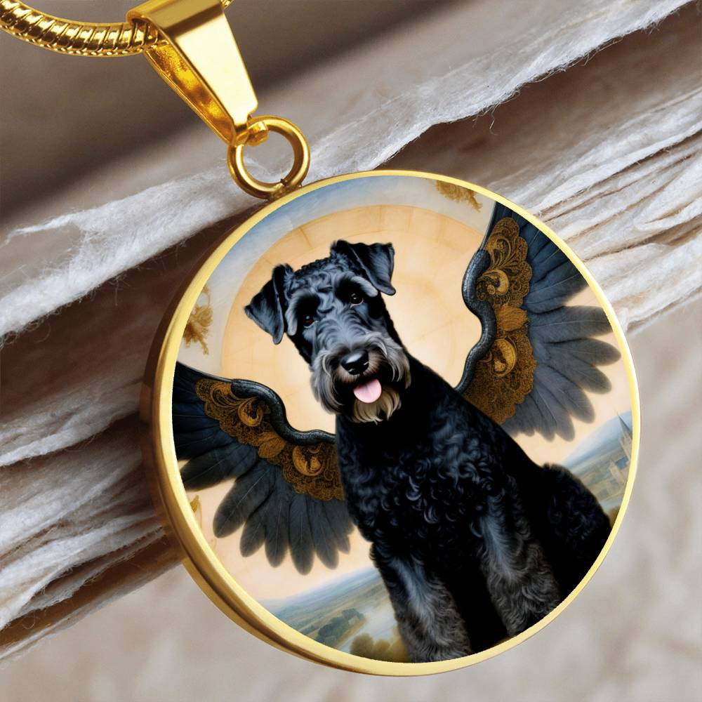 Kerry Blue Terrier Gifts, Kerry Blue Terrier Angel Necklace, Personalized with Your Dog, Engrave Option, Renaissance Memorial Pendant