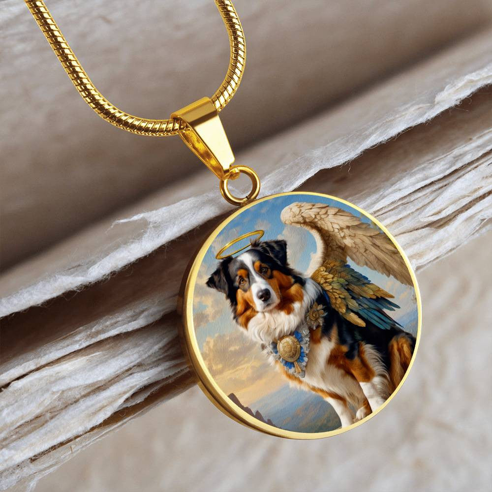 Australian Shepherd Angel Pendant, Tricolor Aussie Dog Necklace, Personalized with Engrave Option, Christmas Dog Gifts, Custom Dog Memorial Jewelry