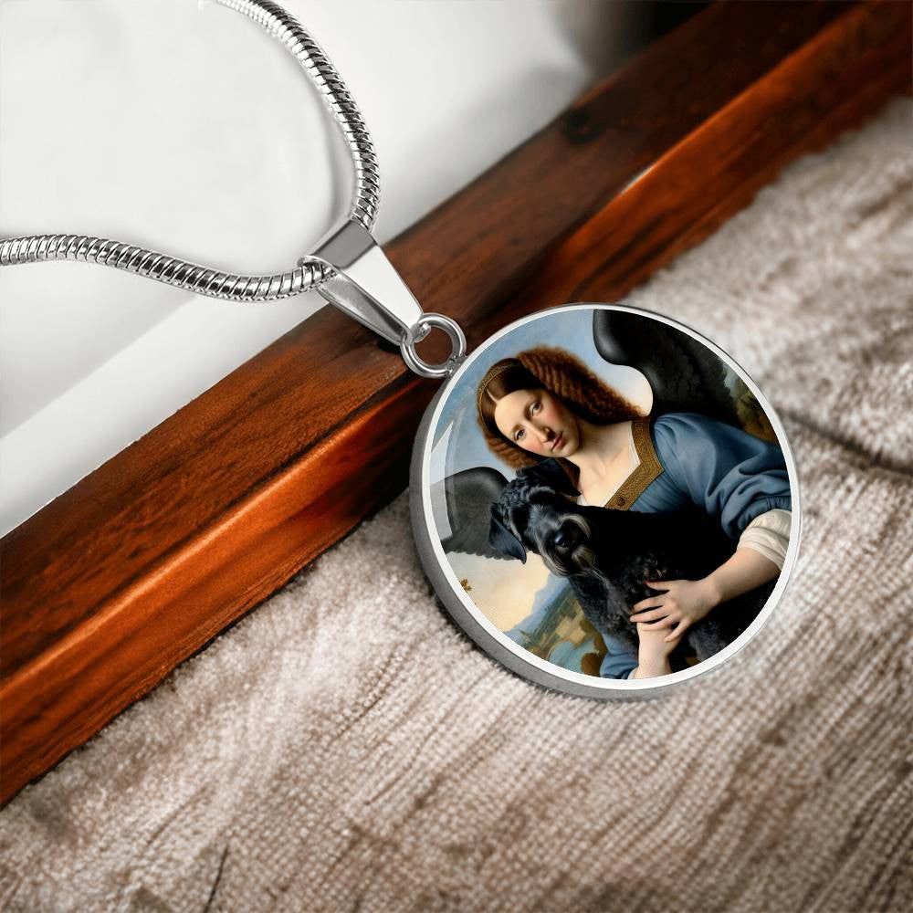 Kerry Blue Terrier Necklace, Kerry Blue Terrier and Angel Gifts, Personalized with Your Dog, Engrave Option, Renaissance Memorial Pendant