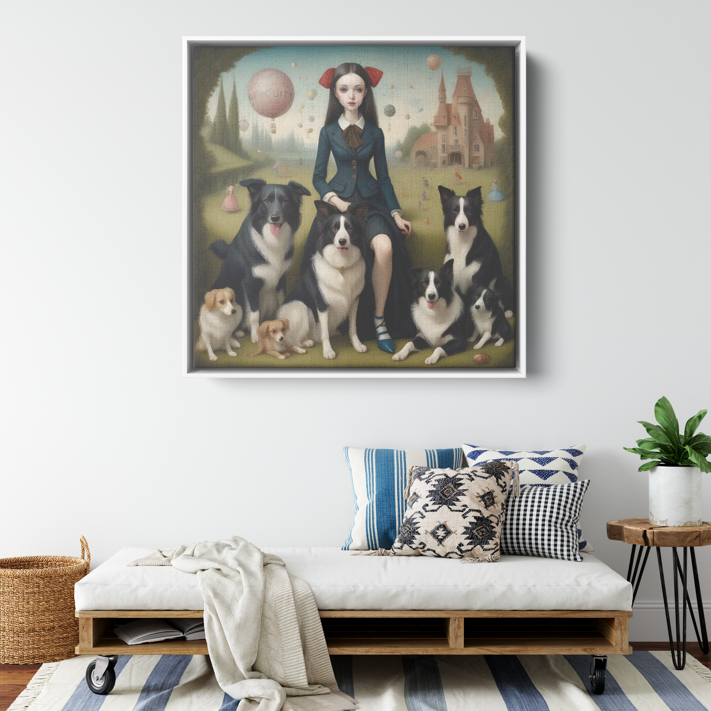 Border Collie Addicted FRAMED CANVAS Pop Surrealist Art, Lowbrow Dog, Dog mom gifts, Border Collie Print, Dog Modern Art, dog dad gifts, Mark Ryden Style Print, Ready to hang