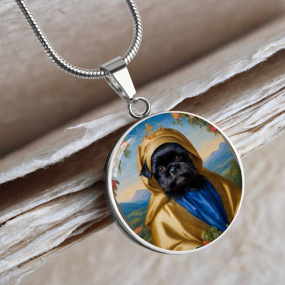 Affenpinscher Pendant, Monkey Dog Blessed Virgin Mary Renaissance Necklace, Engrave Option, Christmas Dog Gifts, Custom Dog Memorial Jewelry