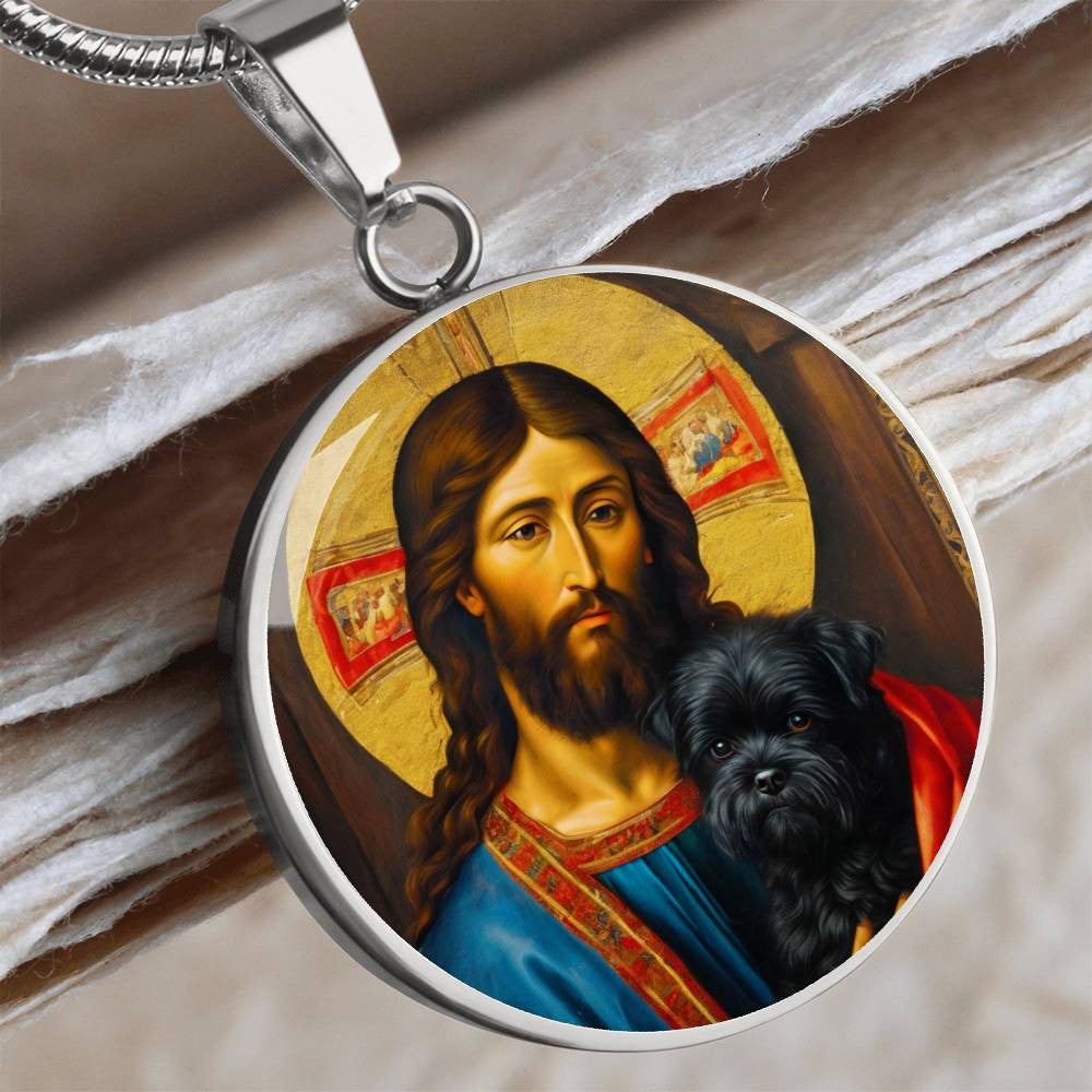 Affenpinscher and Jesus Christ Necklace, Renaissance Monkey Dog Pendant with Engraving Option, Christmas Dog Gifts, Custom Dog Jewelry