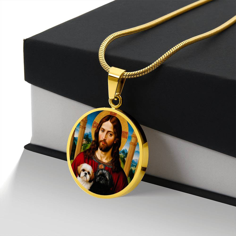 Shih Tzu And Jesus Christ Pendant, Shih Tzu Dog Necklace, Personalized with Engrave Option, Custom Renaissance Dog, Personalized Memorial Jewelry